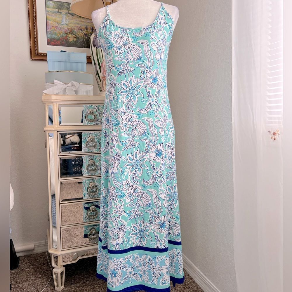 Jean Pierre Klifa Spaghetti Dress Blooms Blue